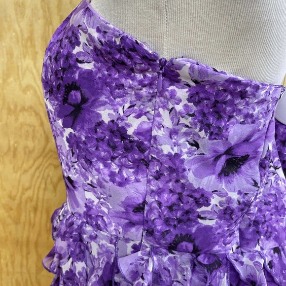 White House Black Market 12 Strapless Dress Floral Ruffle Tiered Cocktail NWT - Picture 5 of 12